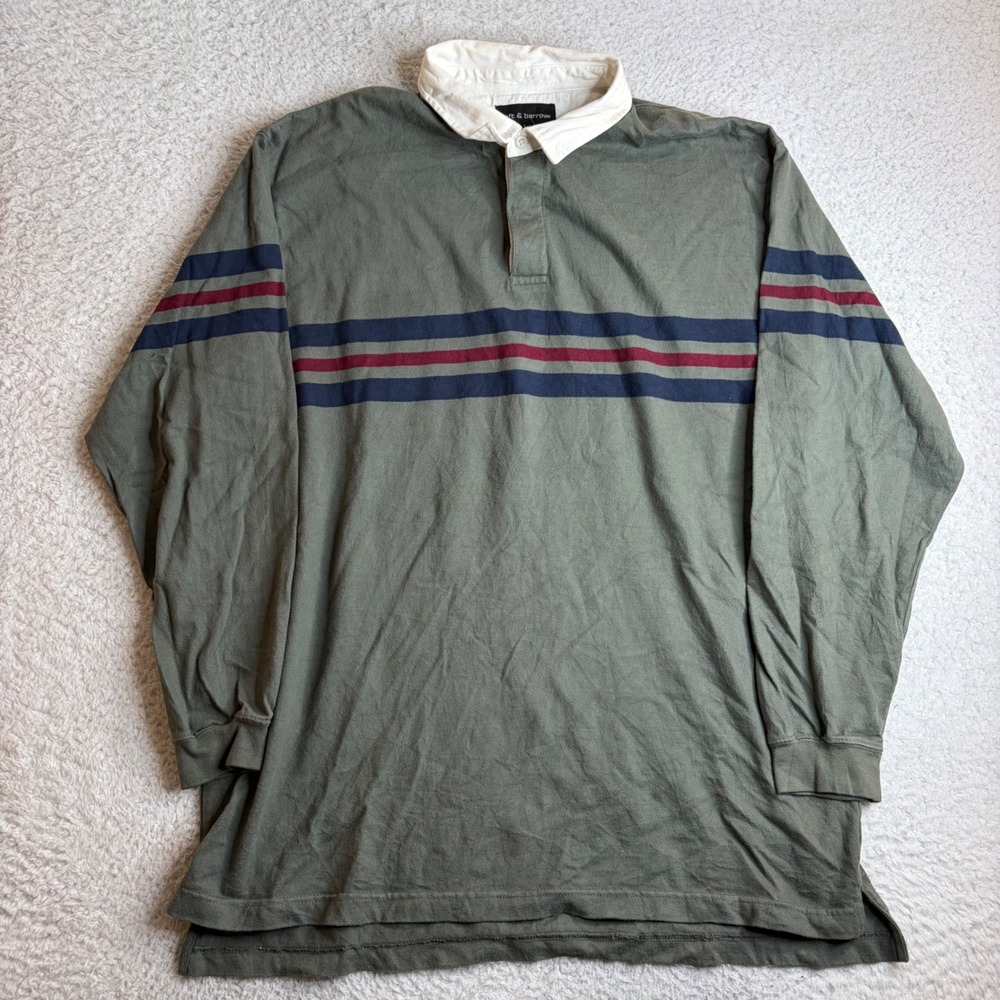 Croft & Barrow Mens XLT Rugby Shirt Olive Green Striped Long Sleeve Cotton